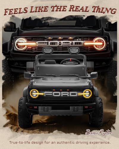 24V Ride on Toys for Big Kids, Licensed Ford Bronco Raptor 2 Seater Ride on Cars with Remote Control, Ride on Truck w/ 4-Wheeler Suspension, 3 Speeds