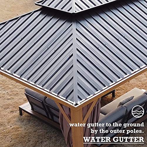 Kozyard Apollo 10’x12’ Hardtop Gazebo, Wooden Coated Aluminum Frame Canopy with Galvanized Steel Double Roof
