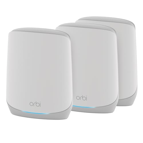 NETGEAR Orbi Whole Home Tri-Band WiFi 6 Mesh Network System (RBK663) &ndash; Router with 2 Satellite Extenders, Security Features, Coverage up to 6