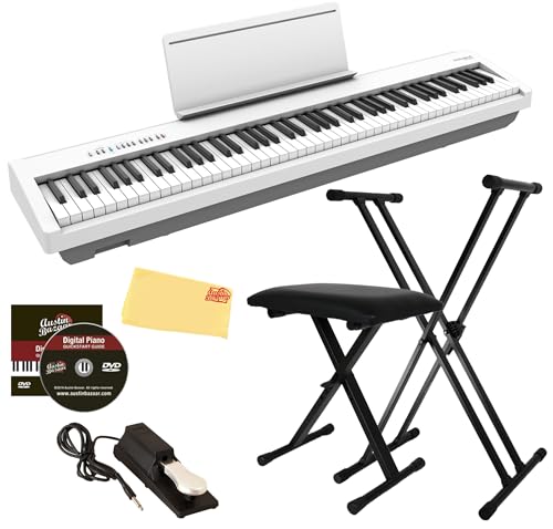 Roland FP-30X 88-Key Digital Piano - Black Bundle with Adjustable Stand, Bench, Sustain Pedal, Online Piano Lessons, Instructional DVD