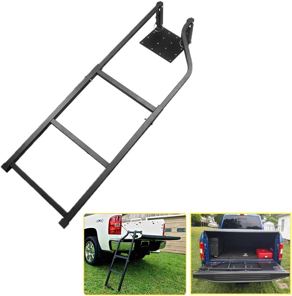 Universal Fit Pickup Truck Tailgate Ladder Tailgate Ladder for Truck Black 42 Inches Ladder Capacity 300 lbs Durable Steel with Black Powder Coat