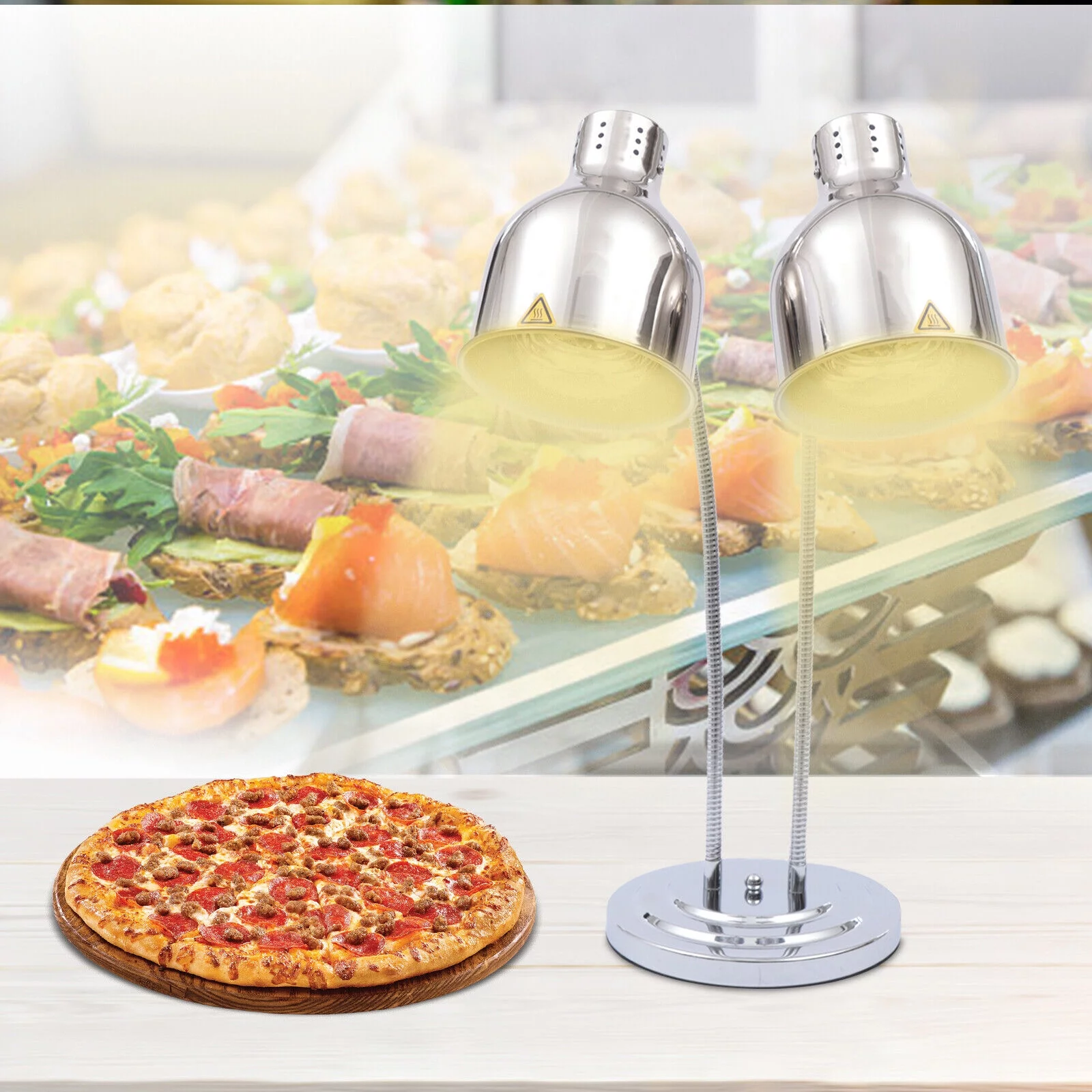 YIYIBYUS Food Heat Lamp Double Head Infrared Light Buffet Food Warmer for Commercial Cafeterias Catering