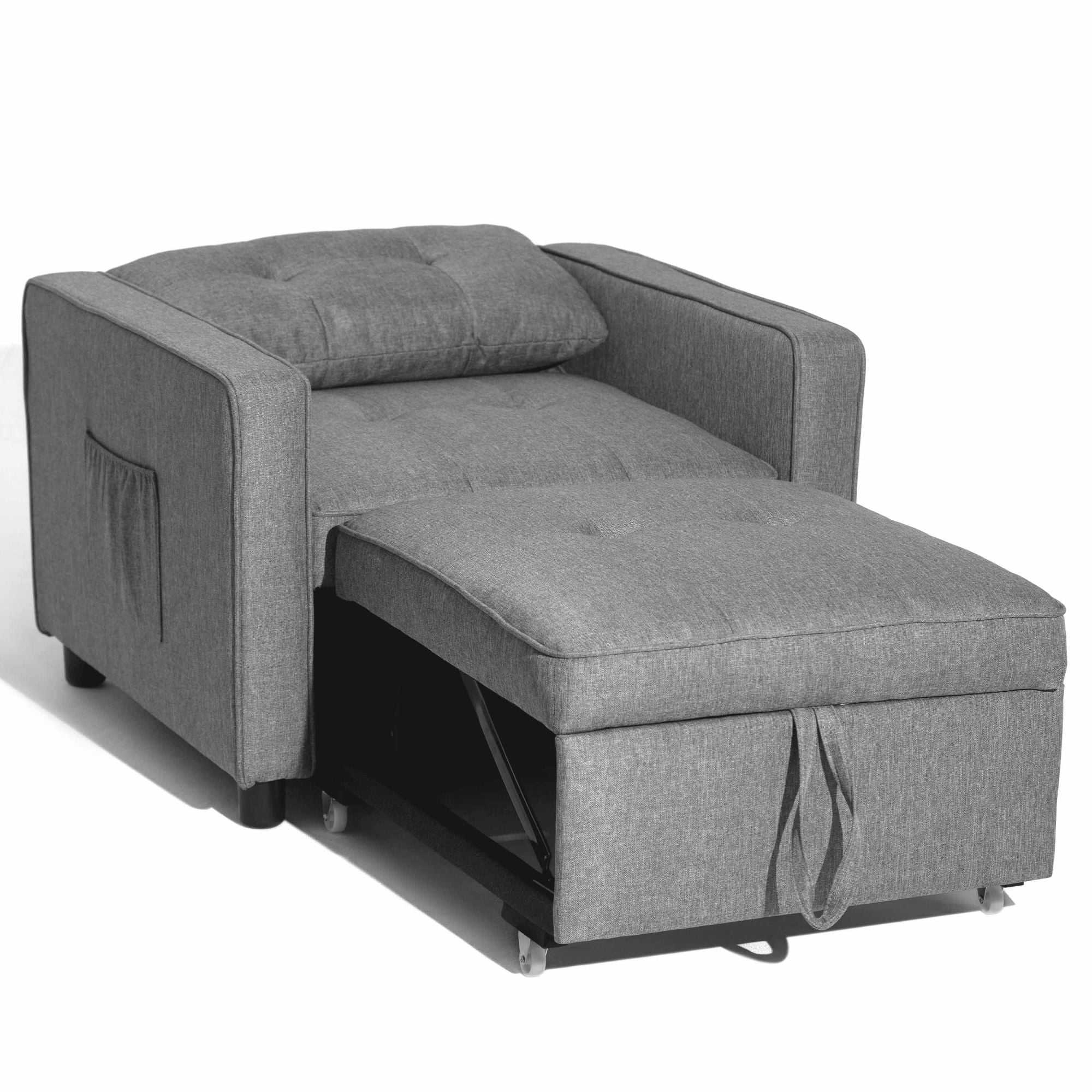 Daybed Convertible Chair Bed Sofa Sleeper 3-in-1 for Adults Single Adjustable Chair with Pillow and Pocket Linen Fabric Modern Arm Chair Light Grey