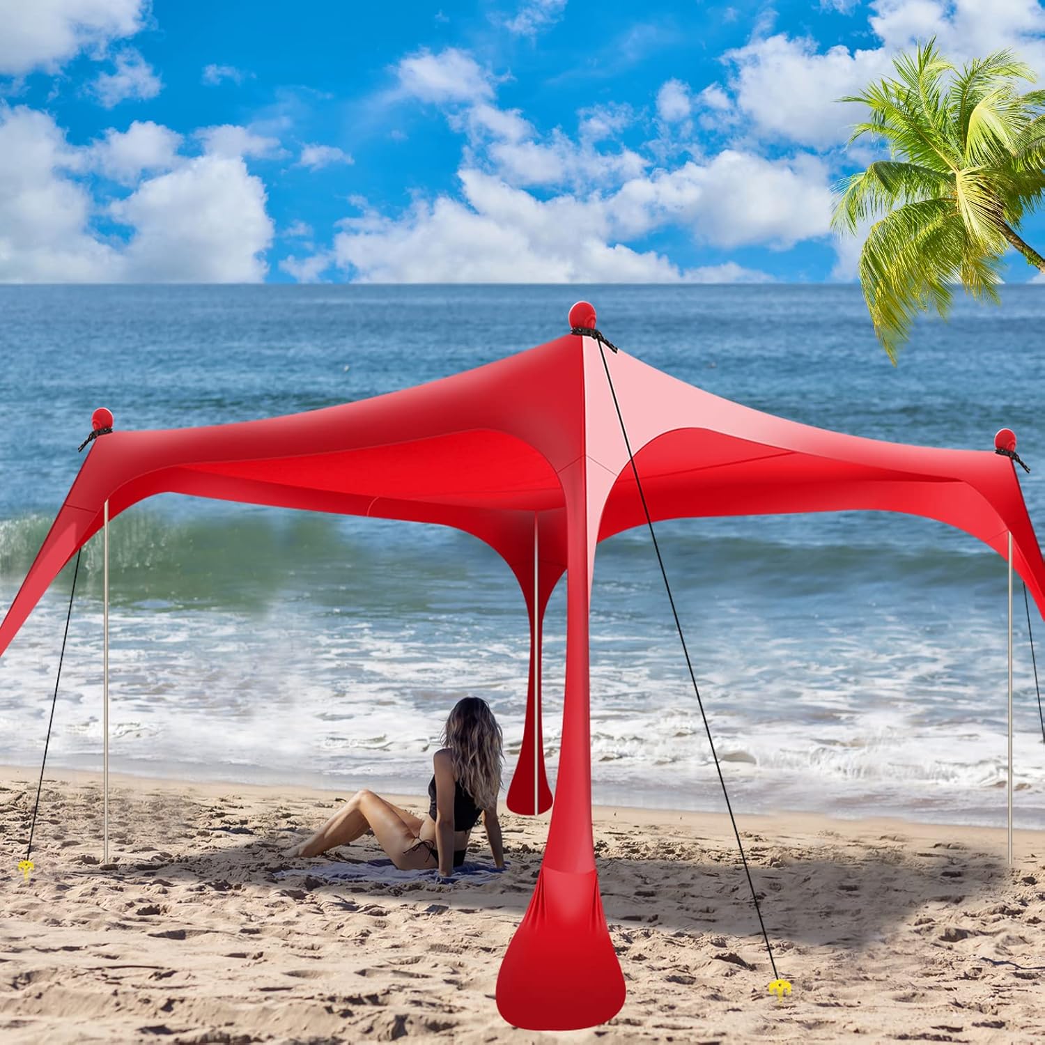 Buheco Beach Tent Pop Up Shade 7x7.5ft Beach Canopy Sun Shelter UPF50+ with 4 Foldable Poles-Portable Carrying Bag-Sand Shovel-Ground Pegs-Windproof
