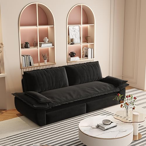 70.1" Futon Sofa Bed Queen Size, Pull Out Bed, 3-in-1 Convertible Sleeper Sofa with 2 Soft Pillows, Modern Velvet Futon Couch for Living Room