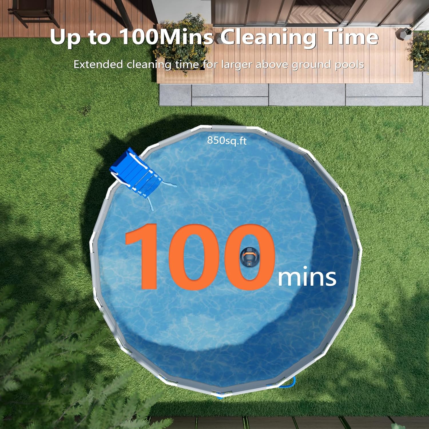 Robotic Pool Cleaner, Cordless Pool Vacuum for Above Ground Pool, Lasts up to 100Mins, Above Ground Pool Vacuum with Self-Parking Function