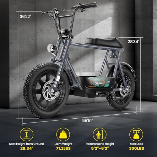 Caroma Peak 500W/800W/1200W Electric Scooter with Seat, 16 * 3" Fat Tire Ebike for All-Terrain, Max 15/25/30 Miles Ranges&20MPH