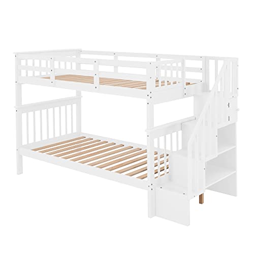 Ball & Cast Full Over Full Bunk Bed with Twin Size Trundle and Built in 4 Drawer,Wood Bunkbed w/Storage Ladder & Slat Support