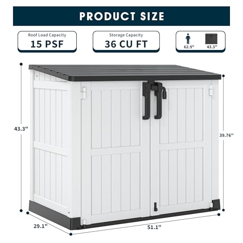 Outdoor Resin Storage Shed 36 Cu. Ft. Garden Horizontal Storage Large Capacity Weather Resistant Storage Box