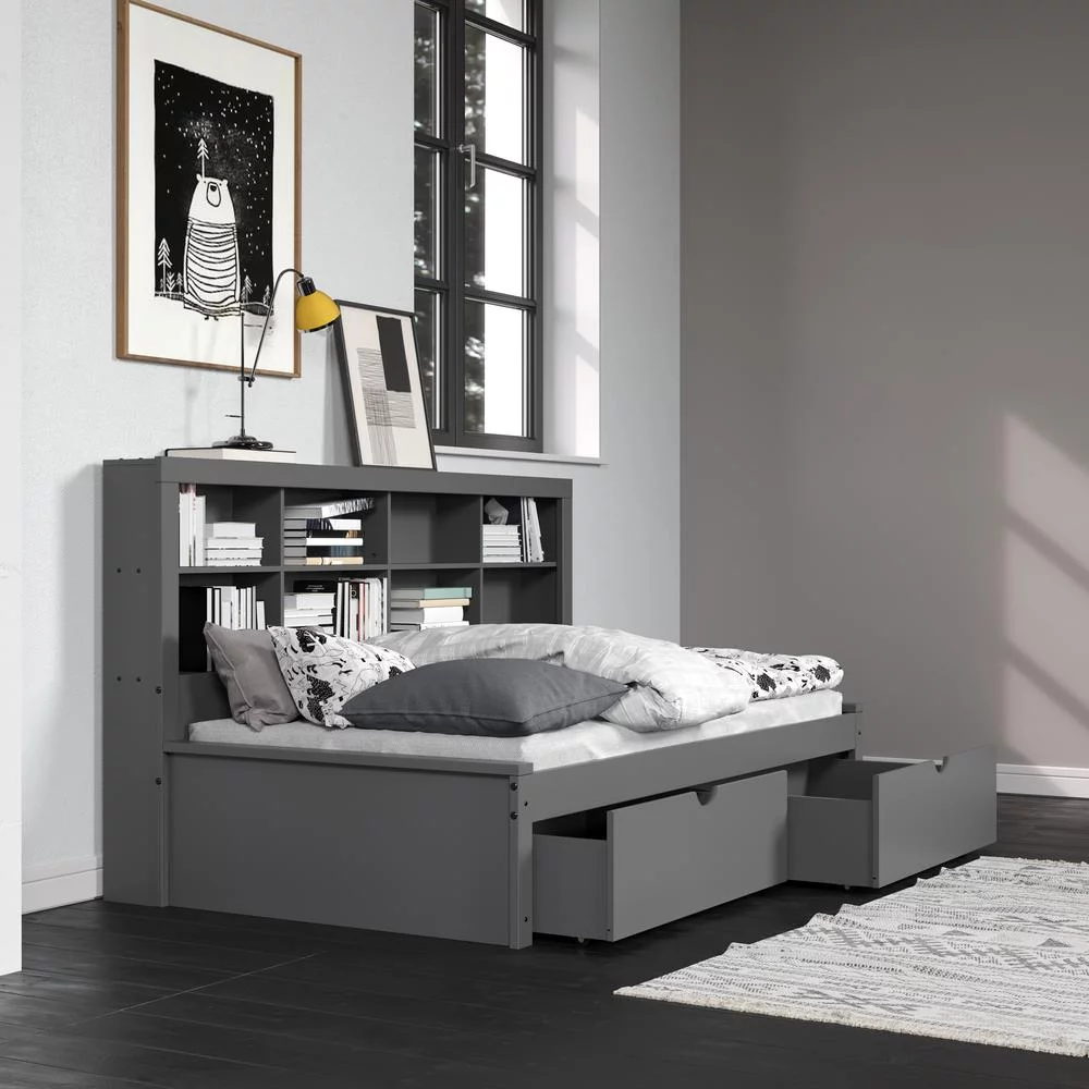 Twin Bookcase Day Bed in Dark Grey