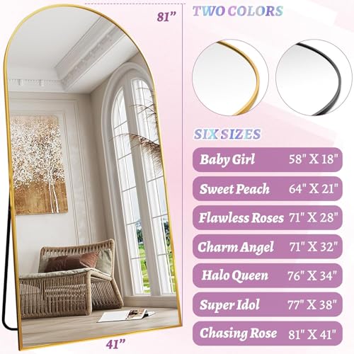 Full Length Mirror, 76"x34" Arched Floor Mirror Freestanding, Floor Standing Full Body Mirror with Stand for Bedroom
