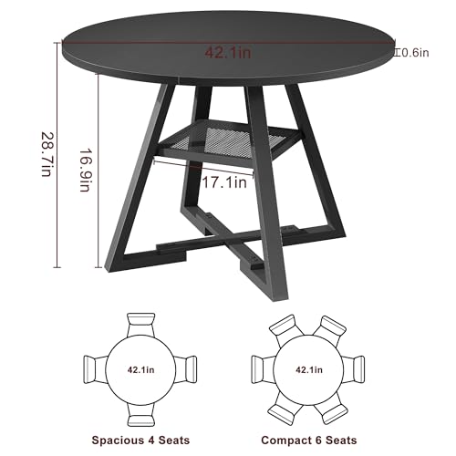 Round Dining Table for 4,Kitchen Dining Room Circle Dinner Pedestal Table,Space Saving Wood Kitchen & Dining Room Furniture (Vintage, 47In)