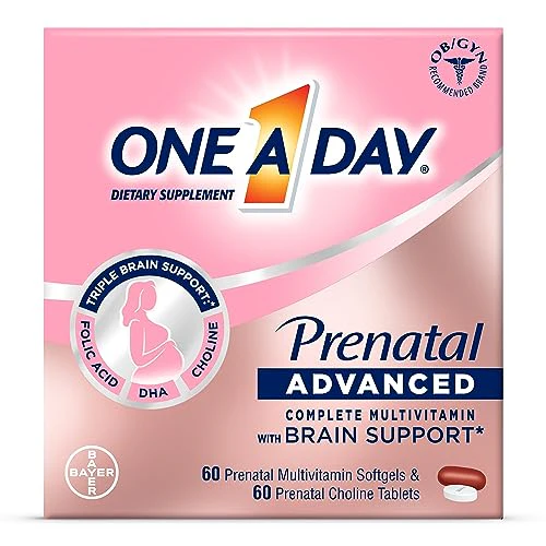 One A Day Womens Prenatal Advanced Complete Multivitamin with Brain Support* with Choline, Folic Acid, Omega-3 DHA & Iron for Pre