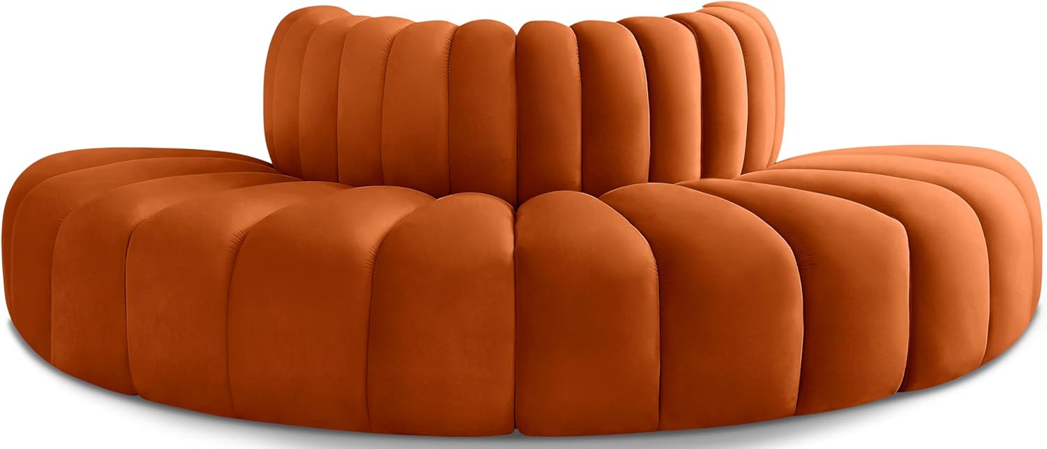 Meridian Furniture Arc Collection Modern | Contemporary Sofa with Soft Velvet, Deep Channel Tufting, Modular Design, 90 W x 45 D x 30 H, Cognac