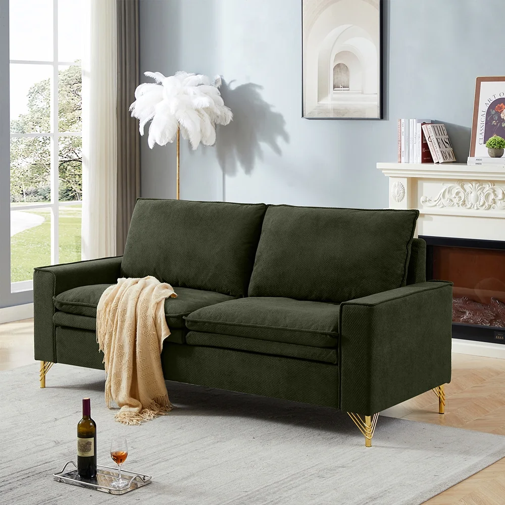 HUTWIFE 78-inch Mid-Century 2-seat Loveseat Couch, Love Seats Furniture Cotton Linen Fabric and Metal Legs, Small Sofa for Living Room, Bedroom