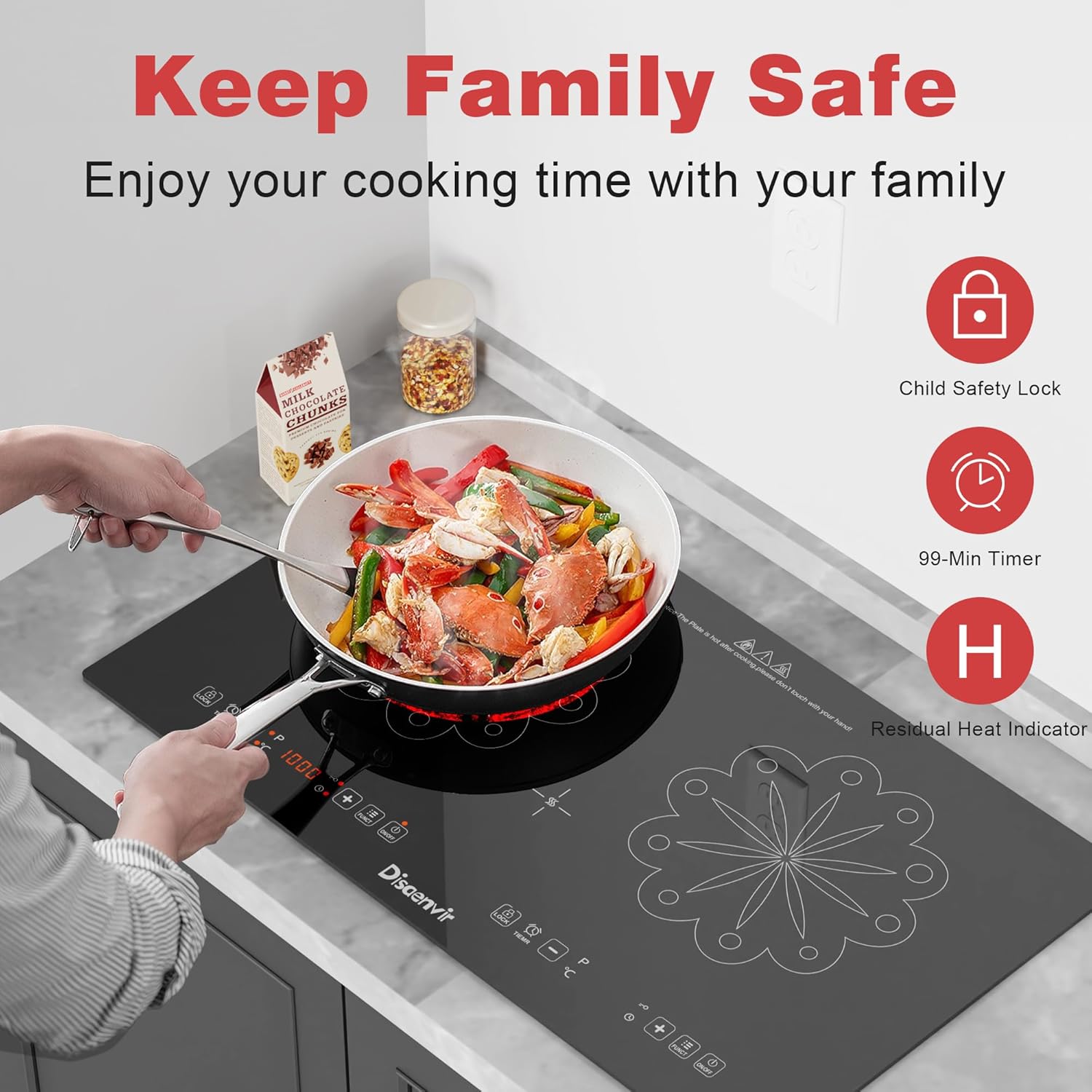 2 Burner Electric Cooktop - 24 Inch Elecric Stovetop Built-in and Countertop, Portable Double Burner Ceramic Cook Top with Child Lock, Timer
