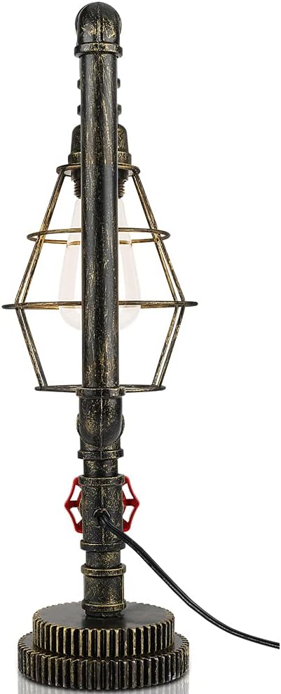 EFAYCRR Steampunk Table Lamp, Gear Wheel Base Desk Lamp Vintage Industrial Water Pipe Light for Bedside Table Nightstand Bar Restaurant Cafe