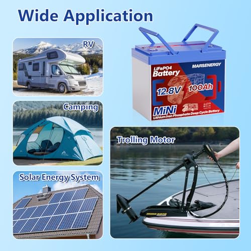 12V 100Ah Lifepo4 Battery, Bci Group 24, Built-in 100A Smart BMS, 4500 to 15000 Deep Cycle Grade A Cells Lithium Battery for Rv, Trolling Motor