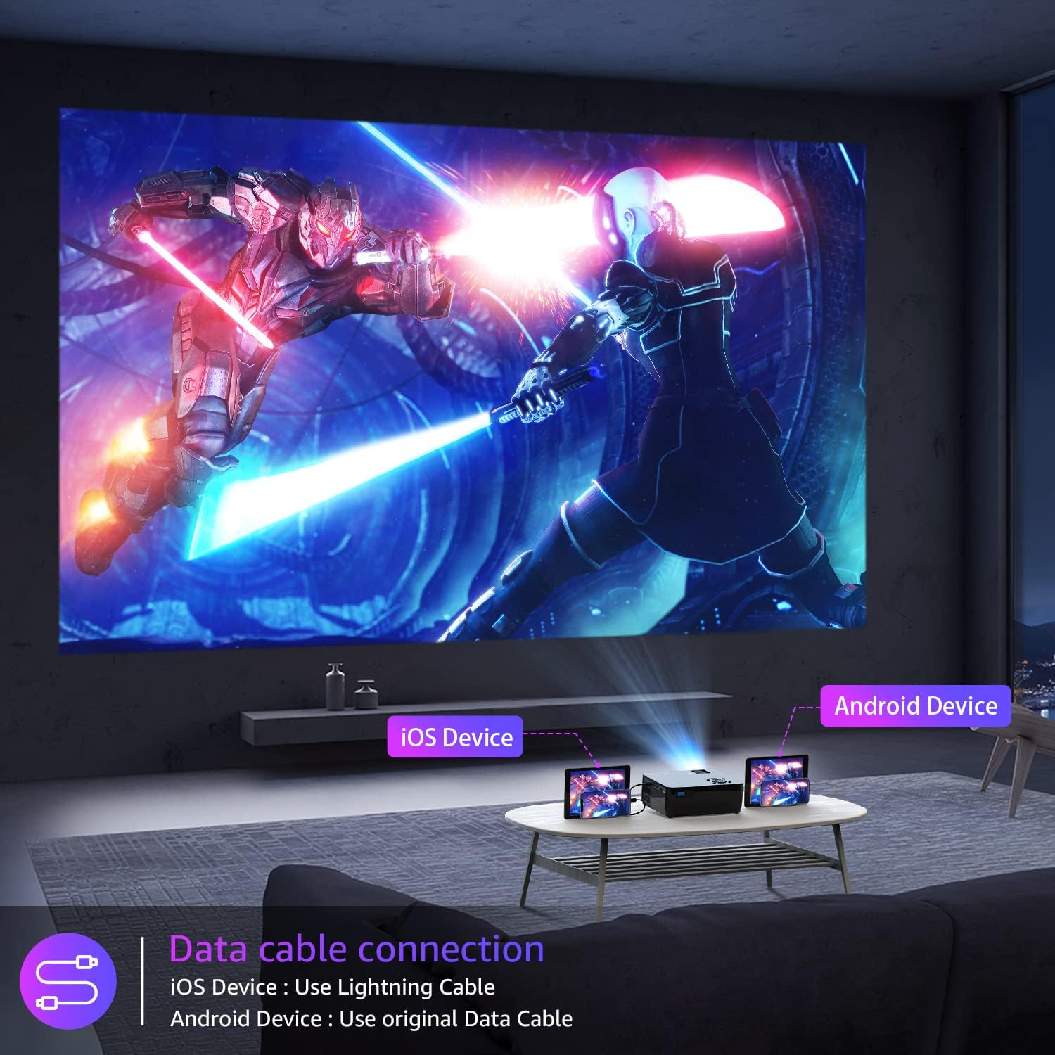 Projector with 5G WiFi and Bluetooth, Native 1080P Projector[Projector Screen Included], Full HD 18000LM Movie Projector
