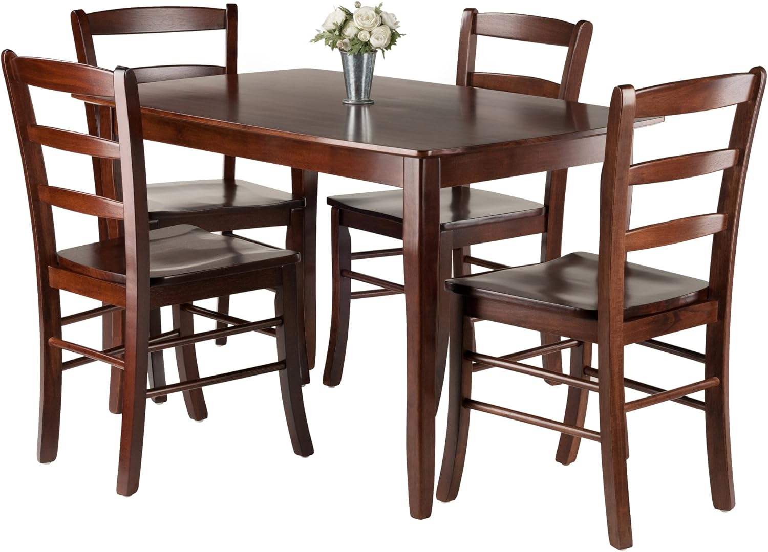 Winsome Inglewood 5-PC Set Table w/ 4 Ladderback Chairs Dining, Walnut