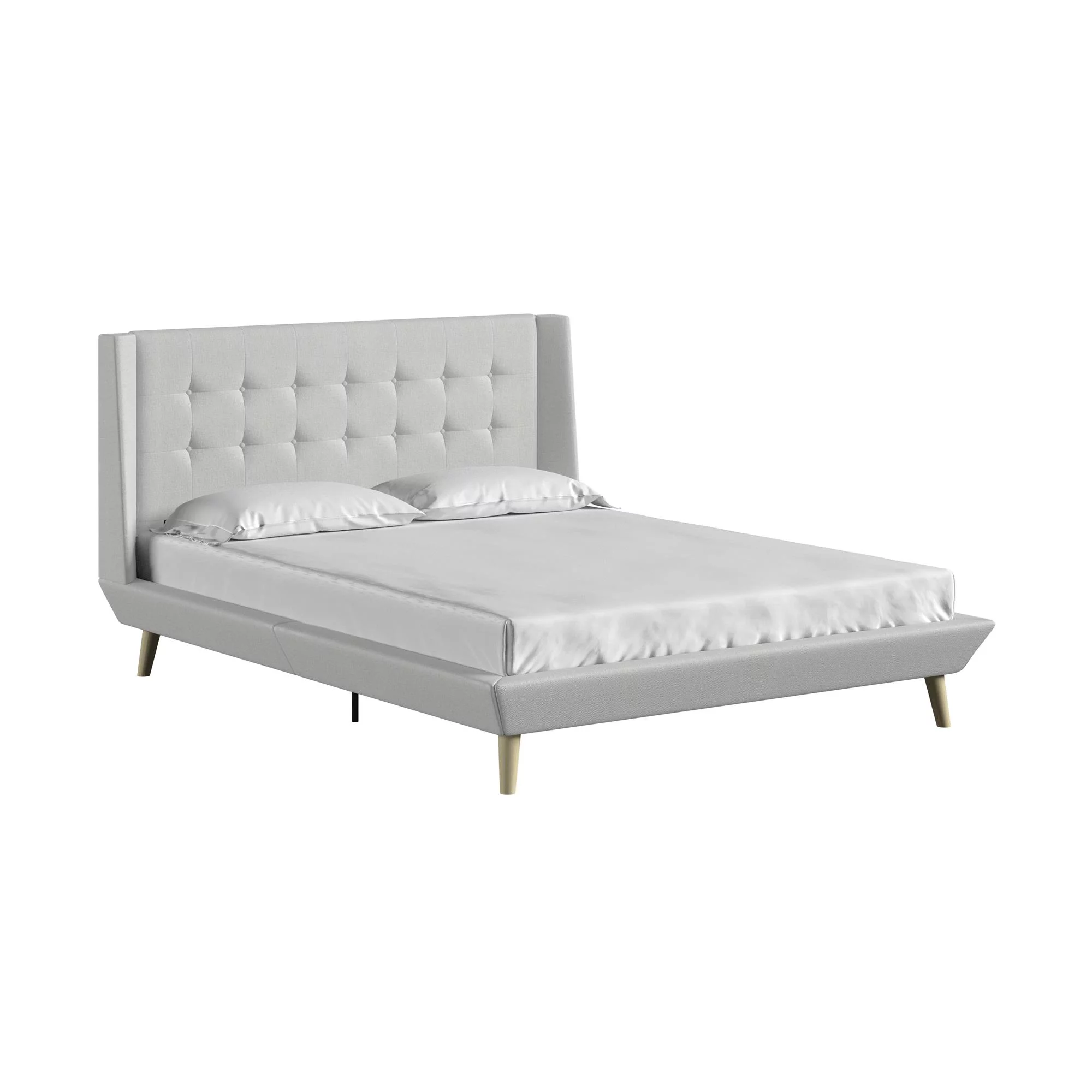 Queer Eye Farnsworth Upholstered Bed with Low Profile Platform Frame, Full, Light Gray Linen