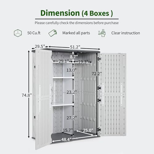 Macrout Plastic Storage Shed 4.3 x 2.5 ft, Waterproof Outdoor Storage Cabinet with Floor, Resin Shed for Garden and Patio (Medium)