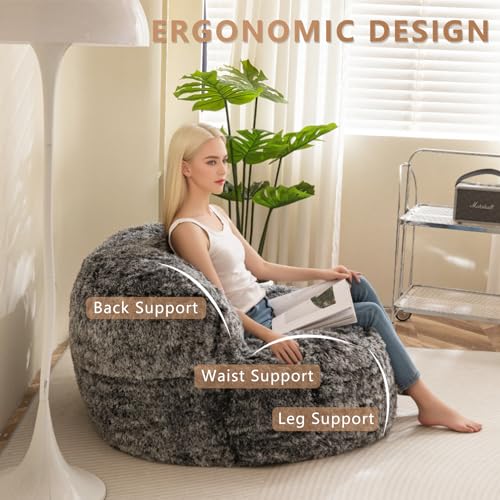 BYBYME Giant Bean Bag Chair, Faux Fur Bean Bag Couch with Filler Large Living Room Bean Bag Chairs for Adults