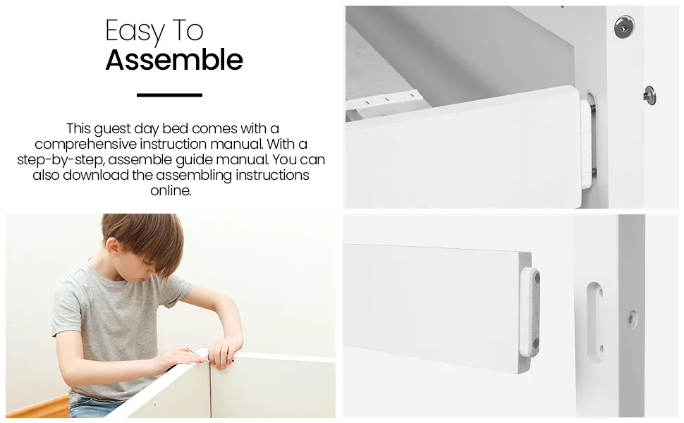 Hanway Twin Daybed with Two Drawers - White Solid Pine Wood Material