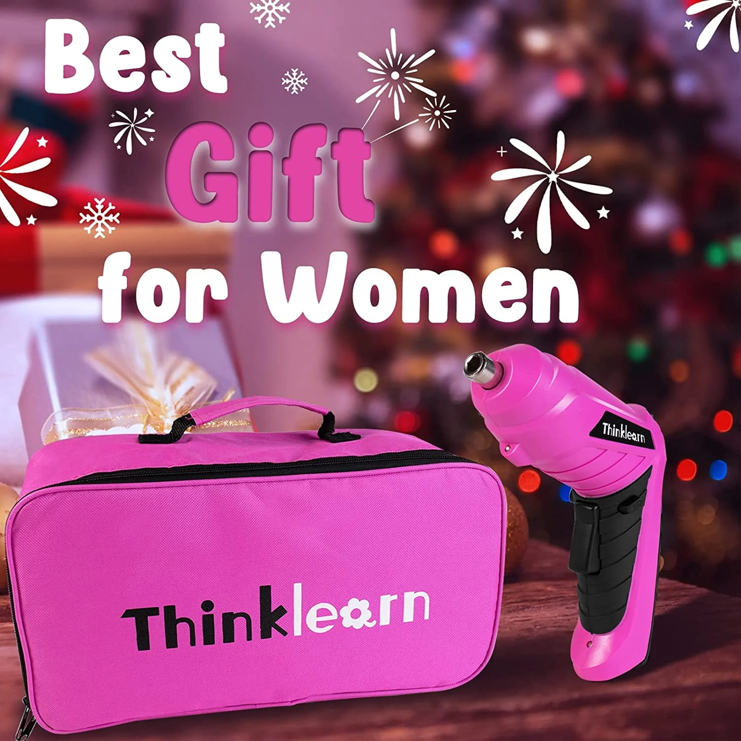 ThinkLearn Pink Tool Kit with 20V Cordless Drill(265in-lbs), Pink Drill Set for Women,Lady's Home Tool Kit for DIY