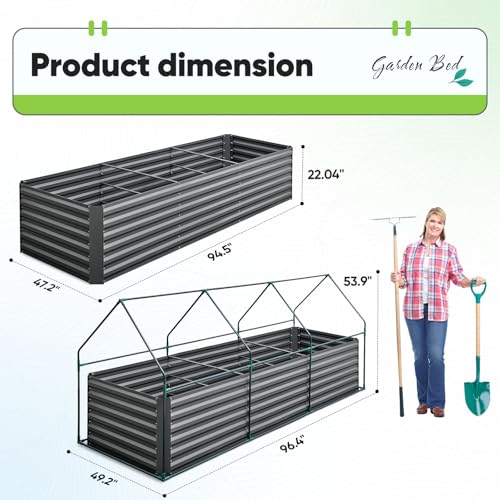 Quictent Raised Garden Bed Galvanized Raised Beds for Gardening Vegetables with Cover 8x4x1 ft Metal Planter Box Outdoor Use (Clear)