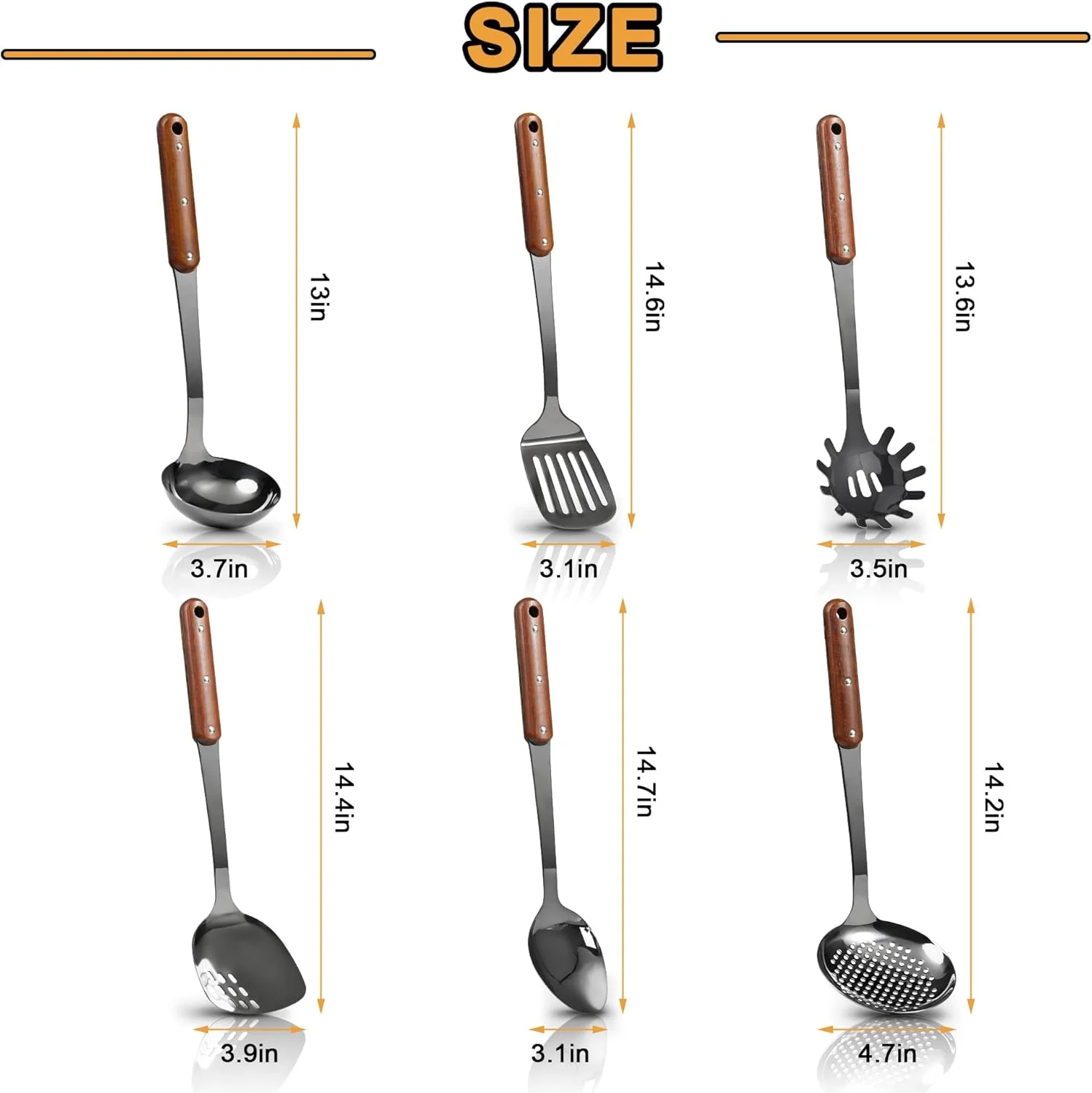 Stainless Steel Cooking Utensils Set, Mirror Polished 6 Pieces Kitchen Utensils Set, Kitchen Tools Set With Wooden Handle Non-Stick Heat Resistant