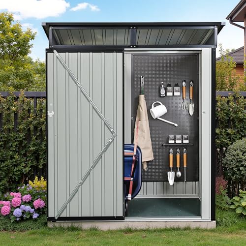 NicBex 6×5 Resin Outdoor Storage Shed with Floor & Window– All-Weather Lockable Small Tool Shed