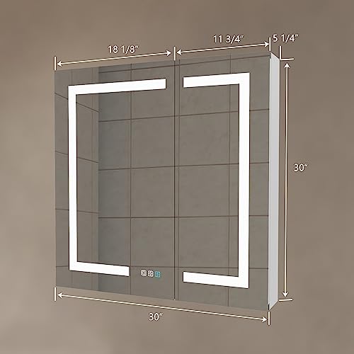 Lighted Medicine Cabinet with Mirror, 36" x 30" LED Medicine Cabinet Mirror for Bathroom with Built-in High-Power Outlet, Stepless Dimming & Defog