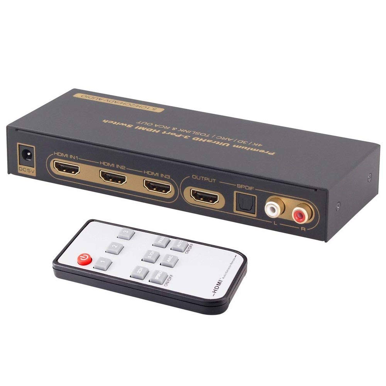 Iarkpower 3 Port HDMI Switch with Optical Toslink SPDIF & RCA L/R Audio Out, 3x1