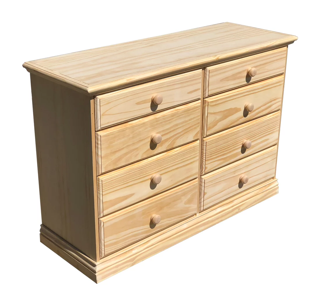 Wide Wooden Drawer Dresser Solid Pine Unfinished Chest of Drawers Fully Assembled