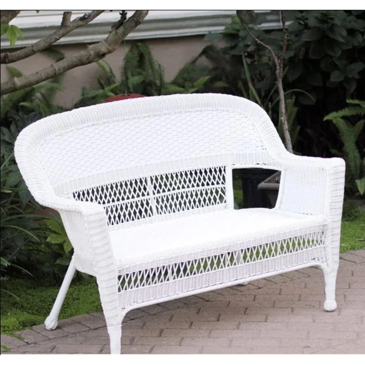Jeco Wicker Patio Love Seat White - Radiant Selections
