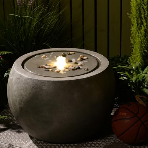 Garden Water Fountain Outdoor Large Round Bubbler Water Feature Indoor with Lights & Pump and Pebbles Concrete Effect for Patio Pool Pond Yard Home