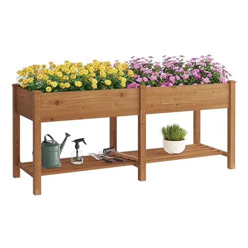 GHWIE Raised Garden Bed with Shelf,Elevated Wooden Planter Box with Legs,Garden Planter for Backyard, Patio, Balcony
