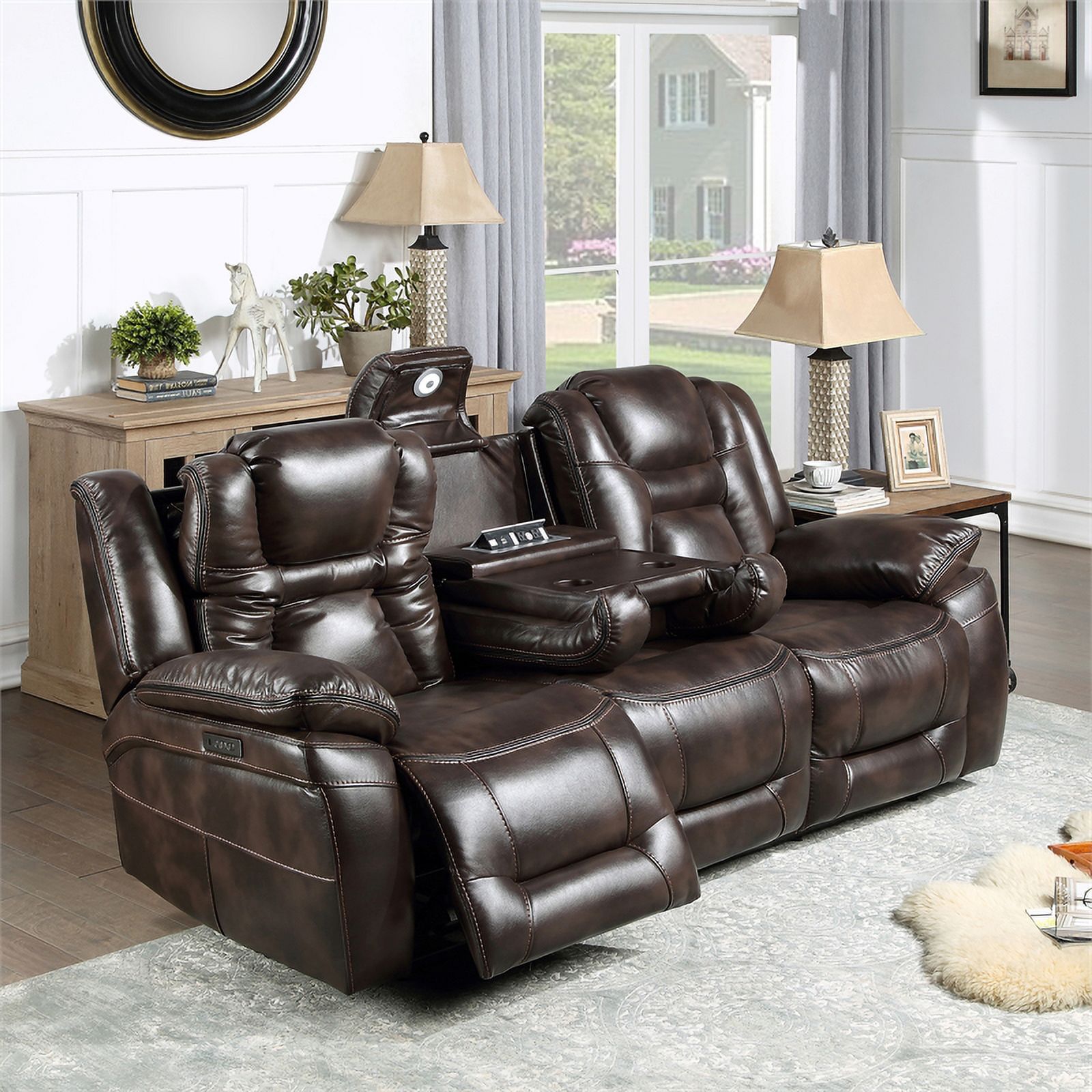 Oportuna Brown Faux Leather Dual Power 3PC Set