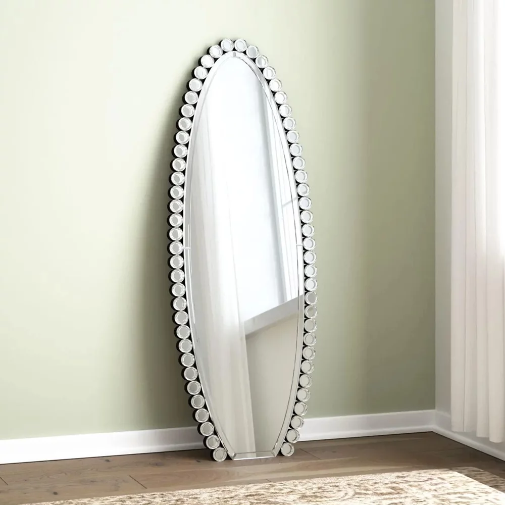 SHYFOY Oval Jeweled Floor Mirror Accent Crystal Full Length Mirror for Home Decor Living Room 61"X19.7"