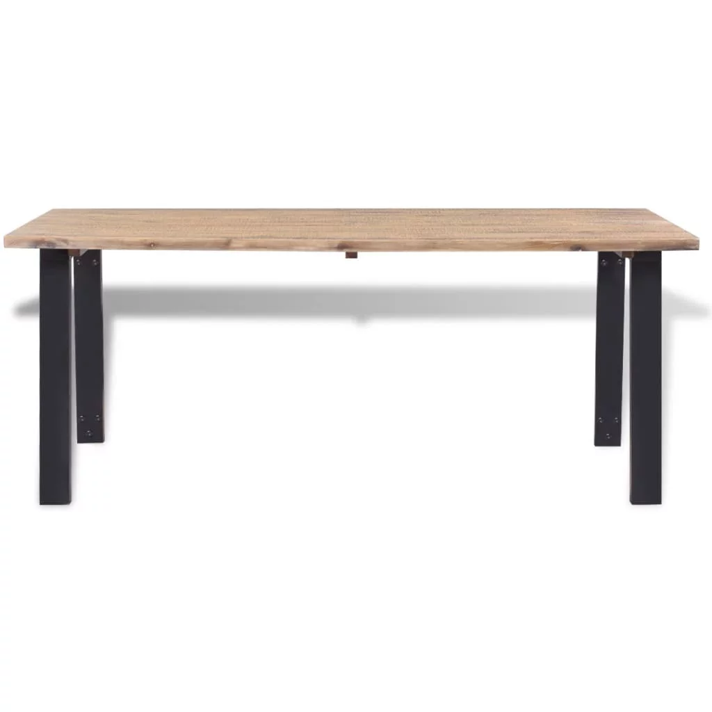 Dcenta Rustic Dining Table Brushed Acacia Wood Top Table with Powder-Coated Metal Legs Industrial Style for Kitchen Dining Room Indoor Outdoor Use