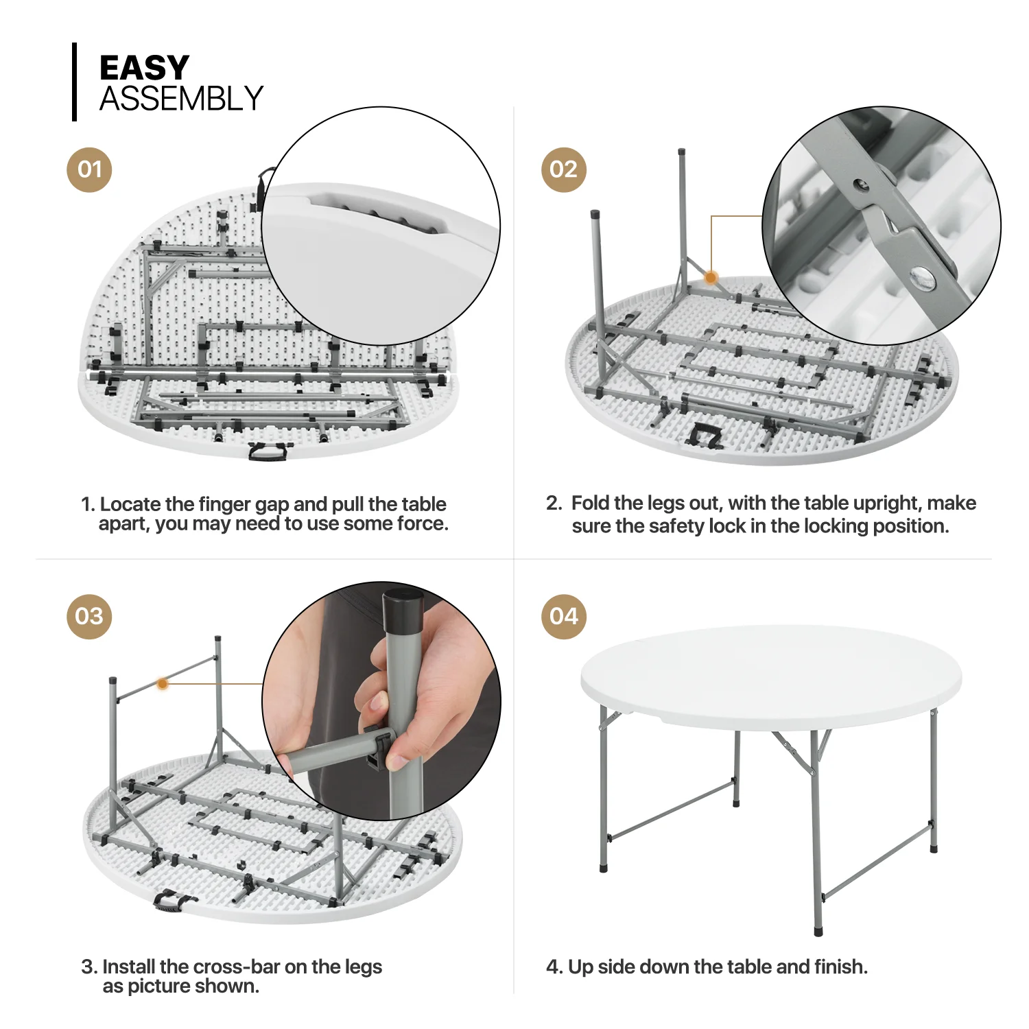 Magshion 10 Pieces Round Bi-Folding Commercial Table, 4.5 Feet Portable Plastic Dining Card Table for Kitchen Outdoor Party Wedding Event, White