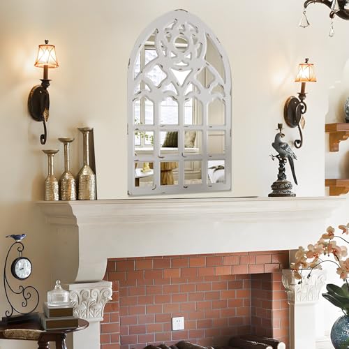 Arched Window Mirror, Big Wall Mirrors Decorative with Wood Framed,Large Retro Farmhouse Mirrors