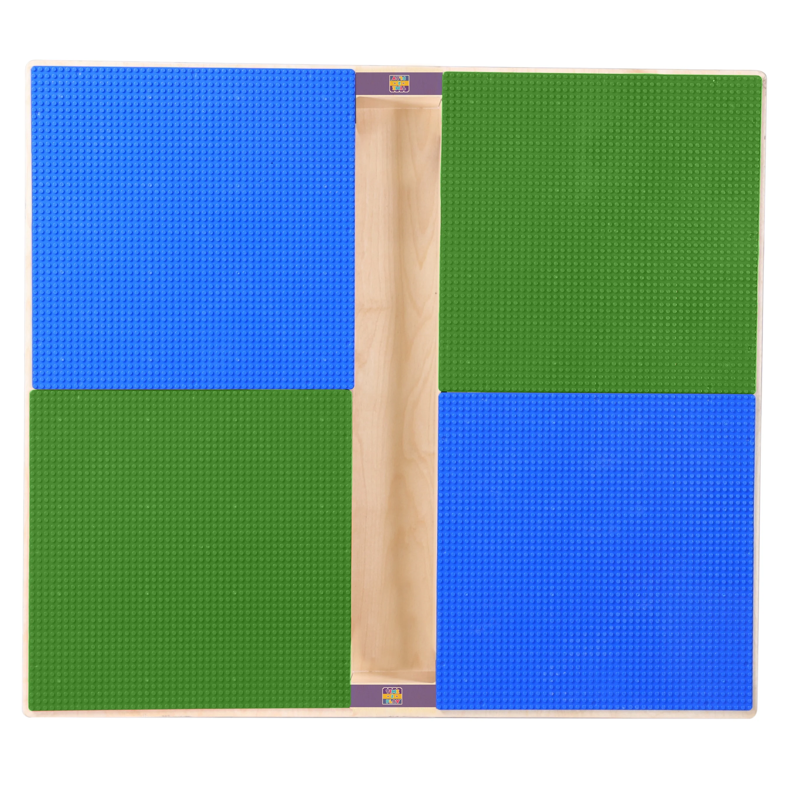 Time-2-Play 35" Square Birch Plywood Blue & Green Montessori Lego Compatible Building Blocks Table with Wheels