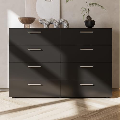 6 Drawer Dresser for Bedroom, Black Dresser Chest of Drawers, Wooden Bedroom Dresser TV Stand, Large Dresser Storage Chest with Deep Drawers