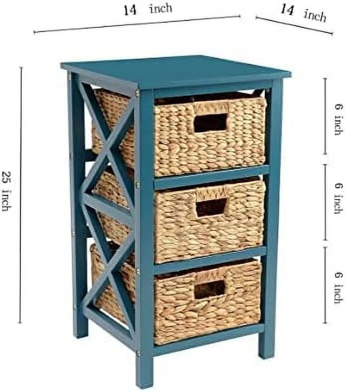 GVJMTKP 3 Tier X-Side End  Cabinet with 6 Wicker Baskets  White - Curated Treasures Market