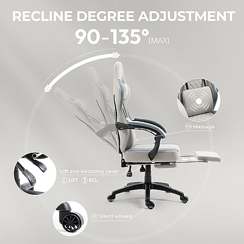 Dowinx Gaming Chair Breathable Fabric Computer Chair with Pocket Spring Cushion, Comfortable Office Chair with Gel Pad and Storage Bag