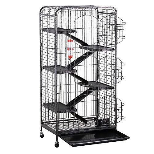 Yaheetech 52” 6 Level Indoor Ferret Rabbit Small Animal Cage Hutch Black with 3 Front