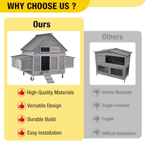 Aivituvin Chicken Coop with Wheels Outdoor Poultry Cage with Two Nesting Boxes 19ft&sup2; Wooden Hen House