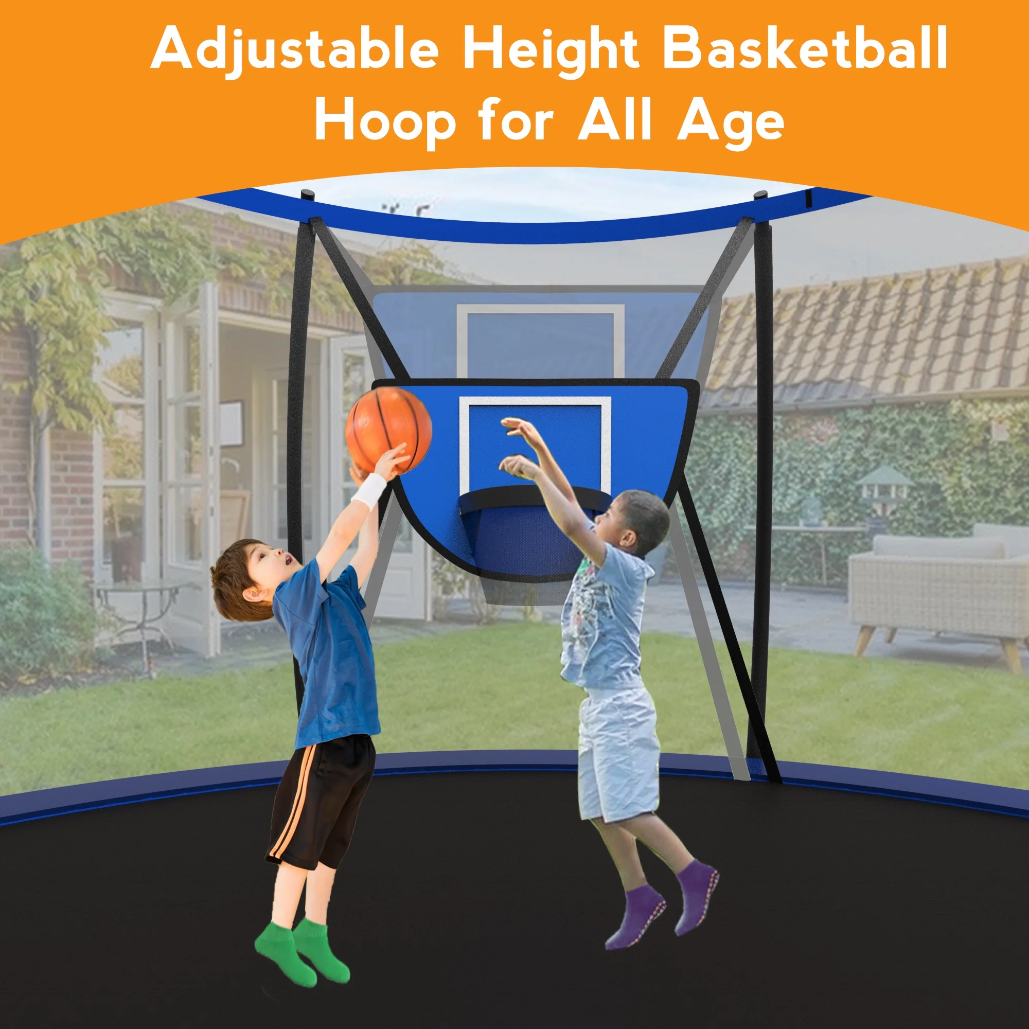 KOFUN Trampoline with Basketball Hoop & Light, 1500lbs 10FT 12FT 14FT 16FT Trampoline for Adults and Kids